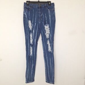 Y2K Whimsigoth Grunge Distressed Bleach Wash Skinny Jeans Purple Candy XL
